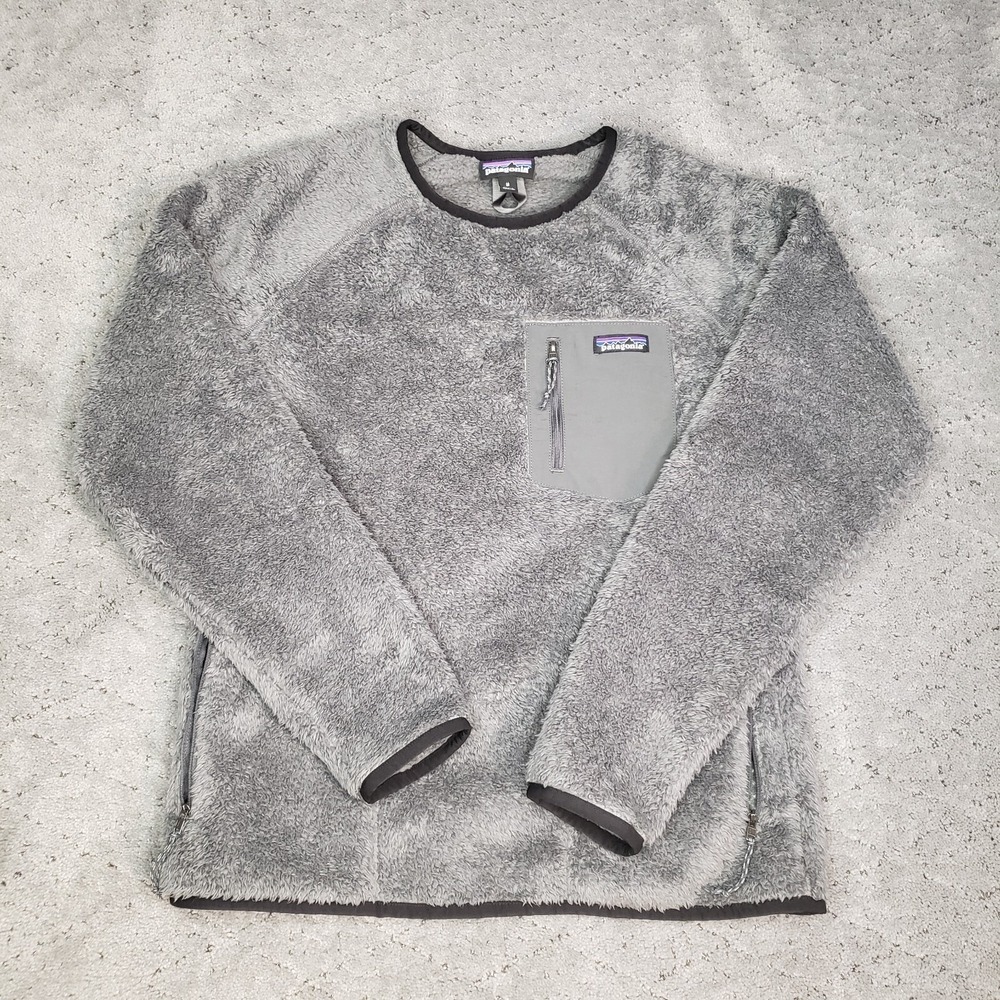 Patagonia Sweater Womens Medium Gray Long Sleeve Fleece Crew‎ Neck Zip Pockets